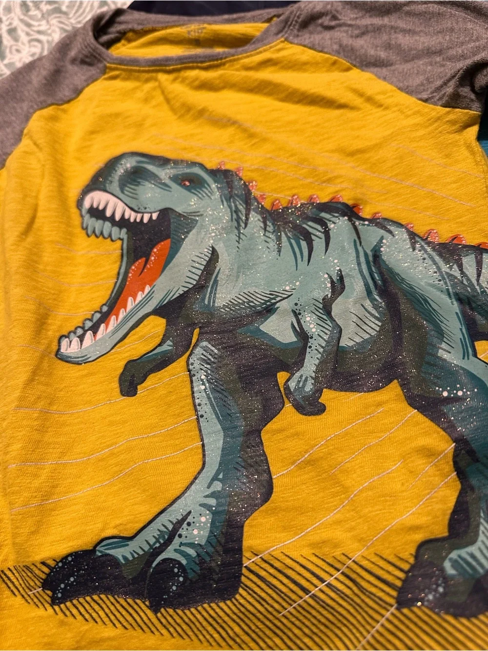 Boys Lot Carter's Yellow Dinosaur Raglan Tee & Old Navy Active Blue Raglan Tee
